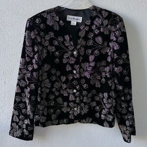 Vintage Norton McNaughton Size 16 Black Velvet Jacket with Silver Embellishment‎